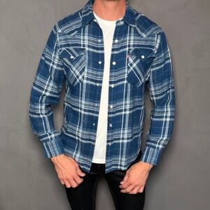 Levi's Shirt Mens Small Blue Plaid Long Sleeve Button Up Western